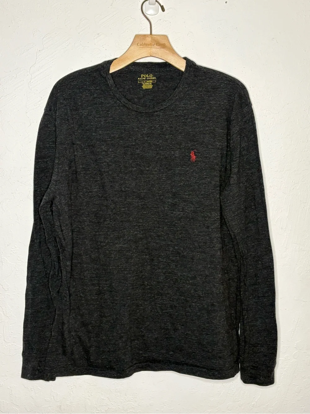 Polo Ralph Lauren Shirt Mens L Black Heather Long Sleeve Classic Fit Tee